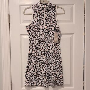 Floral High-Neck Mini Athletic Dress - Black Red White